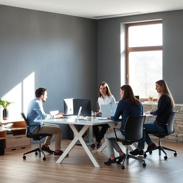 Practice of Boston software team in a minimalist office in Ptuj, Slovenia